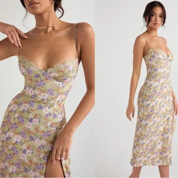 House of CB Charlotte Peony Print Floral Midi Dress Size XS - Picture 7 of 16